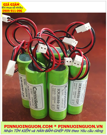 Pin đèn Exit thoát hiểm 3.7v, Pin đèn Sự cố khẩn cấp 3.7v, Pin Camelion ICR18650-22F (Pin có Dây GIẮC CẮM)